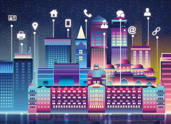 未来科技科幻霓虹灯渐变绚丽城市建筑夜景灯光插画AI/PSD设计素材100套【029】